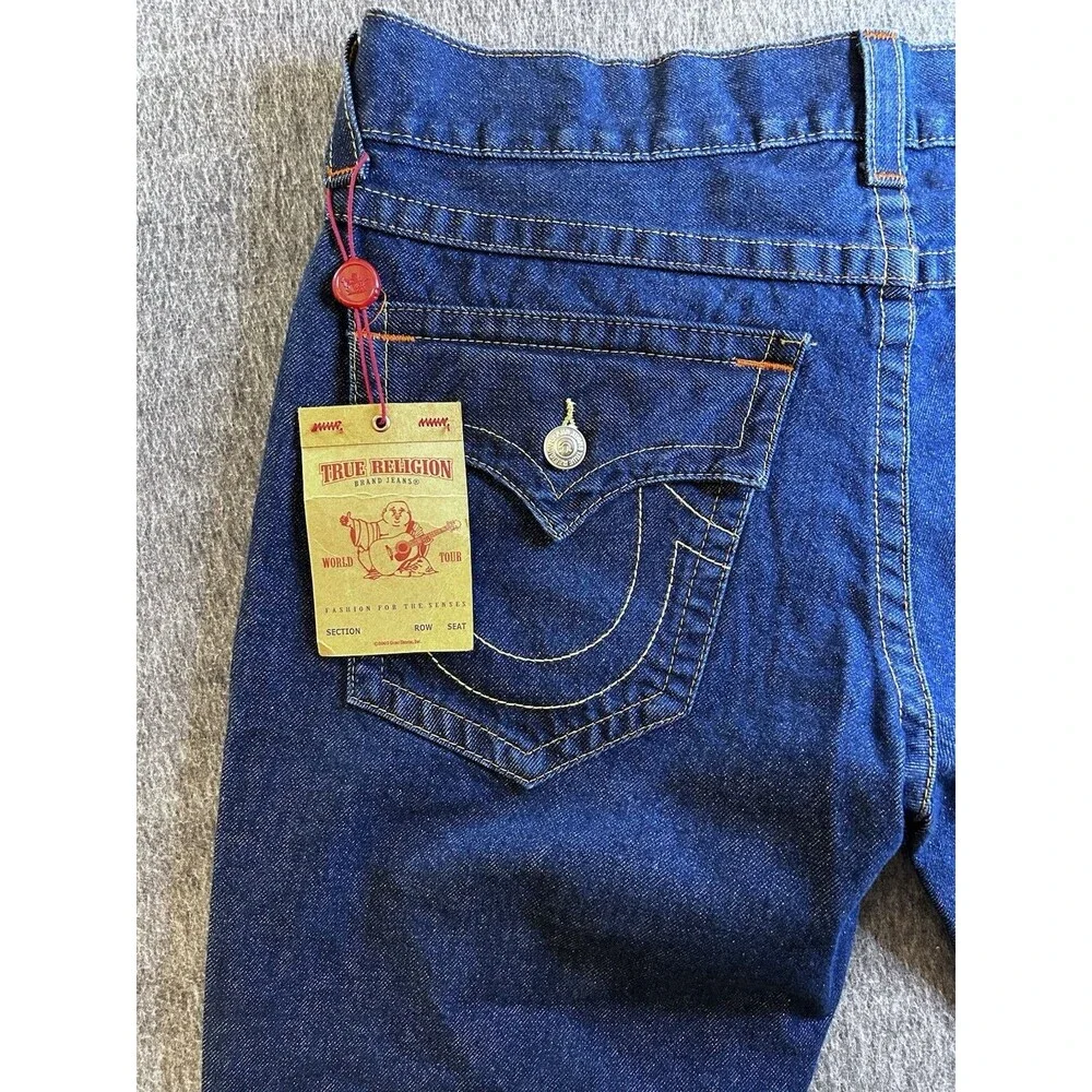 229$ True Religion World Tour Body Rinse Straight Flap Dark Wash Jeans Sz 36x34